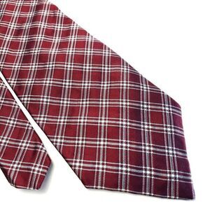 Lauren Ralph Lauren Red White Plaid Woven‎ Short Wide Silk Tie
